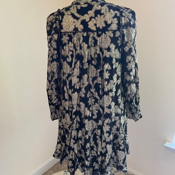 Anthropologie Black Gold Tunic Mini Dress Oversized Pockets XS READ DESCRIPTION - Picture 16 of 16